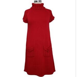 Calvin Klein Chunky Knit Sweater Dress Pockets Size M Red Holiday Modern Preppy